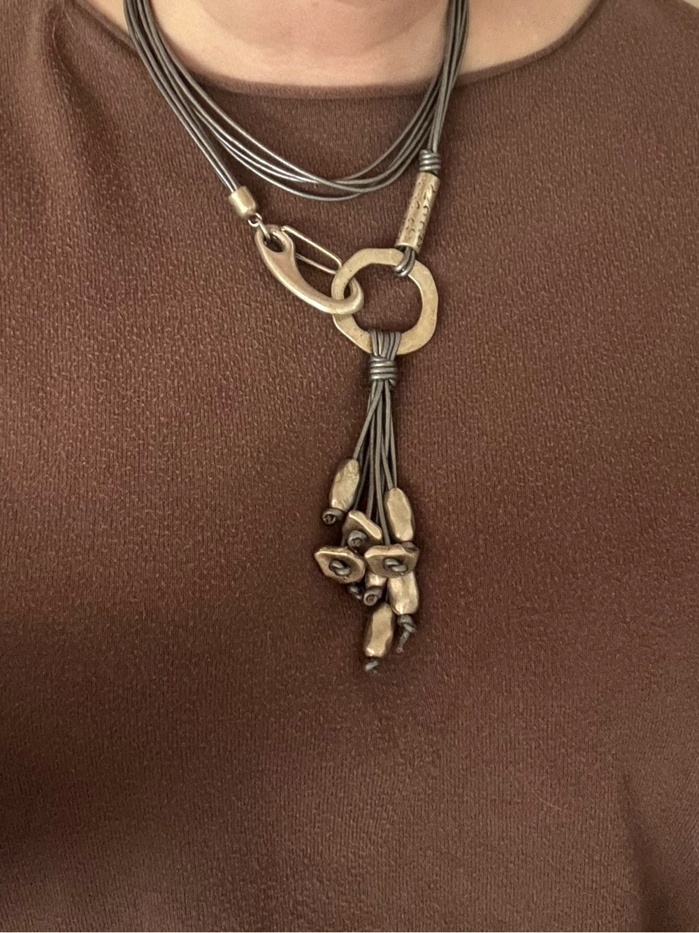 BK&CO Signature Necklace Urban Collection Convertible 22” Silver Tone & Leather